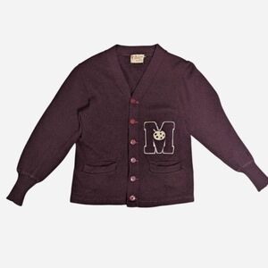 Vintage 1940’s/1950’s Letterman‎ Varsity  knit cardigan Stadium Shaker Sweater